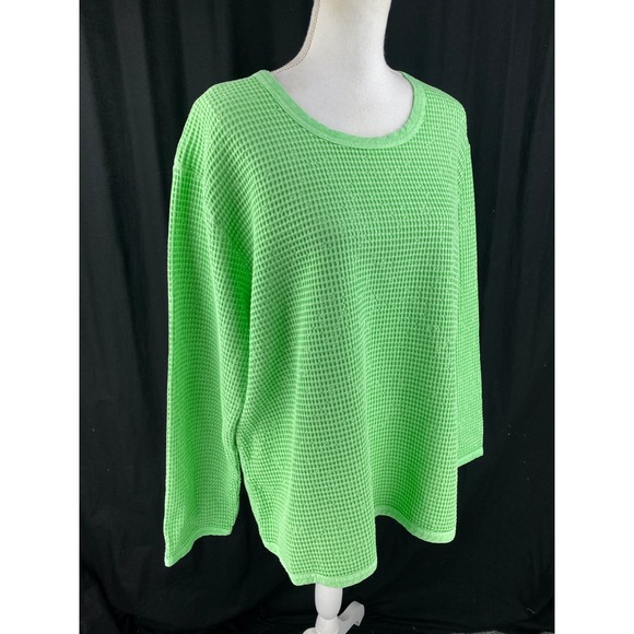 Focus Shirt Womens XL Waffle Knit Pullover Thermal Crewneck Bright Green - Picture 4 of 9